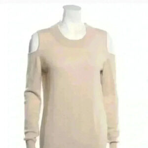 The Cashmere Project size small tan crewneck cold shoulder sweater. NWOT.